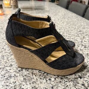 Michael Kors Black and Tan Wedge Sandals